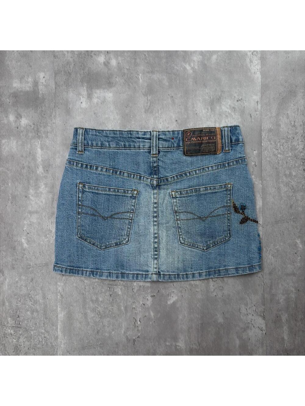 Y2K Cavaricci Grunge Gothic Embellished Mini Denim Skirt